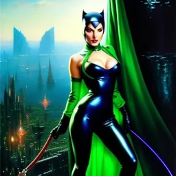 fullbody portrait 'beautiful Sexy Busty CatWoman',wearing skintight transparent suit,crystal clear green eyes,painting by gaston bussiere, greg rutkowski, yoji shinkawa, yoshitaka amano, tsutomu nihei, donato giancola, tim hildebrandt, oil on canvas, cinematic composition, extreme detail,fit full head inside picture,32k