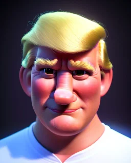 Realistic Waist up Portrait, Donald trump muppet, retro style, photo studio, unreal engine 5, god lights, ray tracing, RTX, lumen lighting, ultra detail, volumetric lighting, 3d.