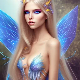 magnifique belle sexy fairy souriante avec de magnifiques ailes et des cheveux longs blonds,yeux bleus