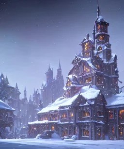 A magical snowy warlock castle in Christmas