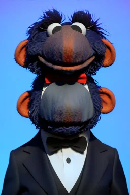 Waist up muppet Portrait, Xi Jinping as muppet doll, Black suit, red tie, photo studio, blue background, unreal engine 5, concept art, art station, god lights, ray tracing, RTX, lumen lighting, ultra detail, volumetric lighting, 3d.