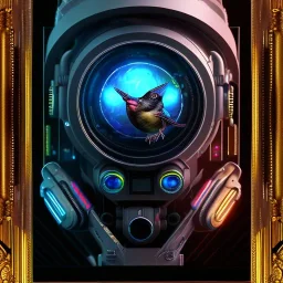 cyberpunk style ink small bird picture in detailed frame, big black eyes, unreal engine 5, 8k resolution, photorealistic, ultra detailed, frame extreme accurate