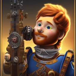 ed sheeran with brown hair, shaved, lego , steampunk