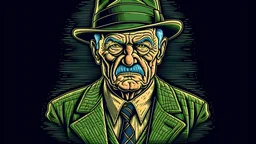 masterpiece, Elderly Gangster Boss: Picture a seasoned and cunning elderly individual, dressed in sharp suits and donning a fedora, leading a notorious gang with wisdom and authority. Their experience and strategic mind make them a formidable force in the criminal underworld. vector style, t-shirt design, high details, 8k, ultra hd