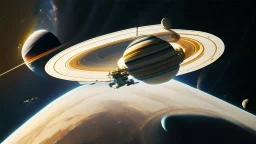 a space station floating above Saturn