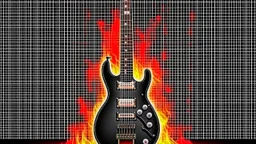 4K. REALISTIC FULL DETAILS. LOGO EMISSION RADIO HARDROCK TEMINATOR DEBOUT AVEC GUITARE EN MAINS FIRESTARTER