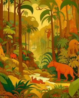 A tan dry prehistoric jungle painted by Paul Ranson
