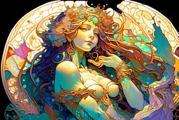 a beautiful mermaid with jewels elegant extremely detailed very attractive beautiful dynamic lighting colourful Alphonse Mucha