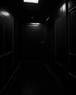 Una imagen de un espacio interior, pequeño, vacío, cerrado, de paredes negras. El espacio está inundado de agua azul brillante