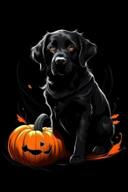 graphic Halloween, black dog, furry