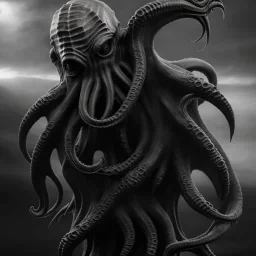 Cthulhu vertical black and grey realistic tattoo artwork design