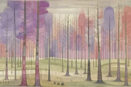 A light pale purple candy forest with a soda river painted by Paul Klee