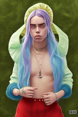 Billie Eilish, in my underwear, photorealistic illustration, 4k