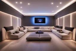 dedicated home cinema room with LED lighting in the walls make sure the room is completely symmetrical