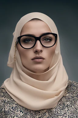 وجه شابة بيضاء عربية بحجاب لونه فستقي وذهبى جميلة الوجه