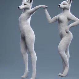 full-body portrait of a light-blue fox-like human female, skin whole body, volumetric lighting, intricate detail, realistic