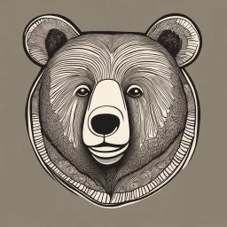 funny bear head from profile, 60's cartoon style, letterpress technique