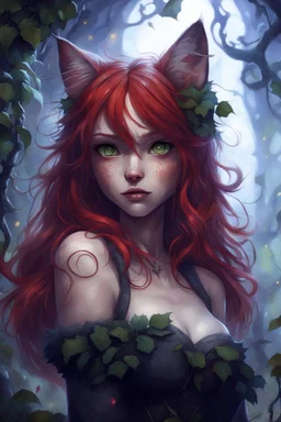 CAT GIRL, FANTASY, VINES, SOULLESS, FLUFFY TAIL, RED HAIR, FRECKLES