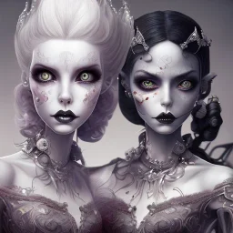 extrem tim burton style of the evil stepsisters, sharp focus, photorealistic eyes