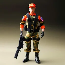 G.i. Joe toy camouflage doll orangeskin Donald Trump face with boots full body in package high resolution 2019, in a box with gun