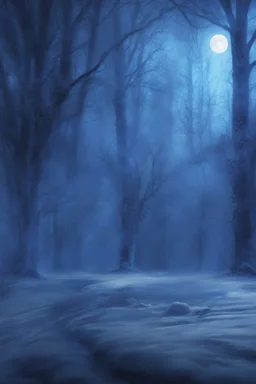 Winter Night, shades of blue, dark, moonlight forest