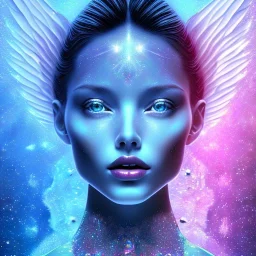 Face Angel crystalline, blue,pink , cosmic, opalescent, gemstones, crystals, other worldly,water,bright, ice background, snow lake blue