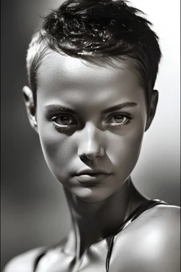 In the image, we see a young woman with a confident stance, her short hair tousled and framing her determined face. She exudes strength and resilience as she takes on the challenges of a physically demanding job typically associated with men. Her muscular arms are showcased as she works with heavy machinery, her movements precise and efficient. Beads of sweat glisten on her brow, a testament to the intense physical exertion required for her task. Despite the grime and grease that clings to her