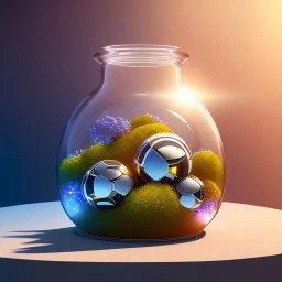 A complete world in a jar floating, super high resolution, professional photograph, in focus, beautiful detail, professional digital art, stunning 4k, volumetric light, Award-winning photograph, photography