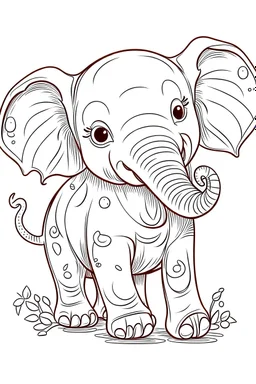 outline art for cute baby elephant coloring page for kids, white background, sketch style, full body, only use outline, cartoon style, clean line art, no shadows, clear and well outlined