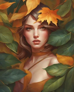 a painting of a woman surrounded by leaves, featured on artgerm, as seen on artgerm, artgerm 4 k, beautiful fantasy art portrait, extremely detailed artgerm, realistic cute girl painting, artgerm and rossdraws, beautiful anime portrait, artgerm and james jean, stanley artgerm lau, artgerm. anime illustration