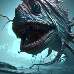 fluid ink angler fish creature, unreal engine 5, 8k resolution, photorealistic, ultra detailed