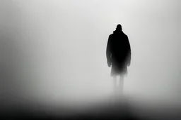 no back ground, The shadow of a bald, fallen man can be seen in the fog