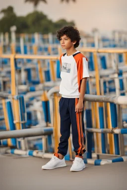 eleven year old mediterranean boy dressed track pants