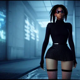 Beyonce sad and crying in a skirt cyberpunk very detailed cinematic unreal engine photo realistic,sexy, beautiful