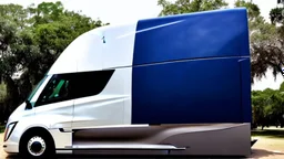 A Tesla semi-truck is parked, at Chichen Itza, in Mexico. CINEMATIC. WIDE ANGLE LENS.