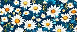 picture pattern field of daisies watercolor style --tile --v5, white and blue background, vector image, flat