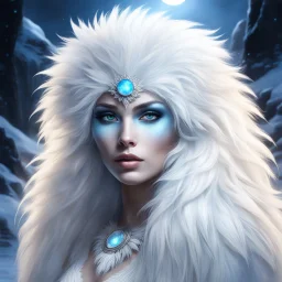 female Yeti of unparalleled beauty. Her fur, a shimmering cascade of opalescent white, caught the light of the sun and moon in equal measure, creating an ethereal glow that enchanted all who beheld her. Her eyes, pools of liquid silver, held a depth of wisdom and wildness that spoke of untold stories and ancient secrets. Every movement of her lithe form was a dance of grace and power, a symphony of primal allure that stirred primal desires in those who dared to gaze upon her. The curves of her b