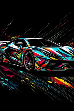 a colorful sports car on a black background, bold lamborghini style, art of alessandro pautasso, stunning art style, vector style, in style of digital illustration, hyper colorful, graffiti art style, vector art style, automotive design art, striking detailed artstyle, car paint, wallpaper mobile, vector artwork, vectorial art, fantastic artstyle, multicolored vector art