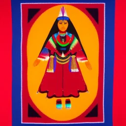 Full body portrait, painting, medium shot lady native American sand painting