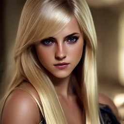 Photorealistic headshot of a beautiful blonde assassin