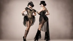 Full Body, burlesque dancer looking to the right, With A Bob With A Fringe Hairstyle, 1920s clothing, Steampunk,