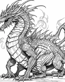 horrible real massive dragon, coloring image, full body (((((white background))))), only use an outline., real style, line art, full white, clean line art, white background, Sketch style,abaility to color