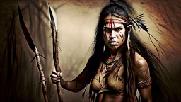 savage primitive girl with a spear