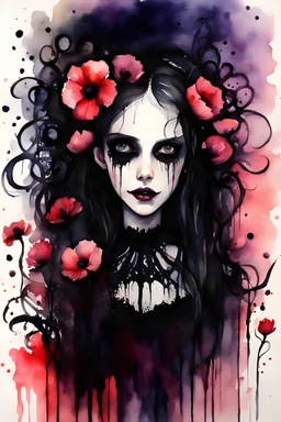 Night, flowers, gothic horror movies influence, watercolor paintings