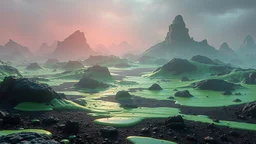 realistic photo of a landscape covered in slime that looks futuristic with futuristic lighting