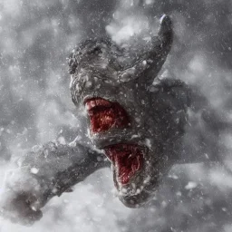 a photo of a worm with a human face dancing in a snow storm and screaming with pleasure, highly detailed, realistic, unreal engine, hyper realistic, 100 mm, f / 4, 8k, tyndall effect, cinematic, ultra wide angle