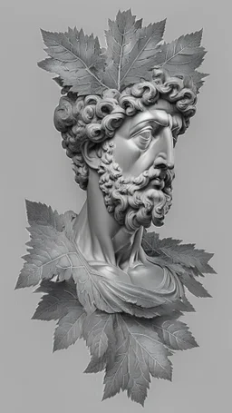 marcus aurelius muscular , ancient Greek bust on the head of grapes and leaves , , - silver logo
