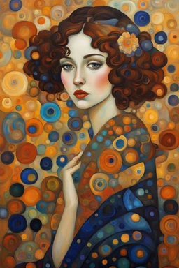 Woman 9n style of Gustav Klimt. Rich, lovely colors, cubism style