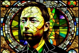 Thom Yorke stained glass, stained glass,paneks, gkass, lead, window, medieval