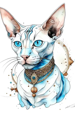 astrology sphynx cat painting on white background